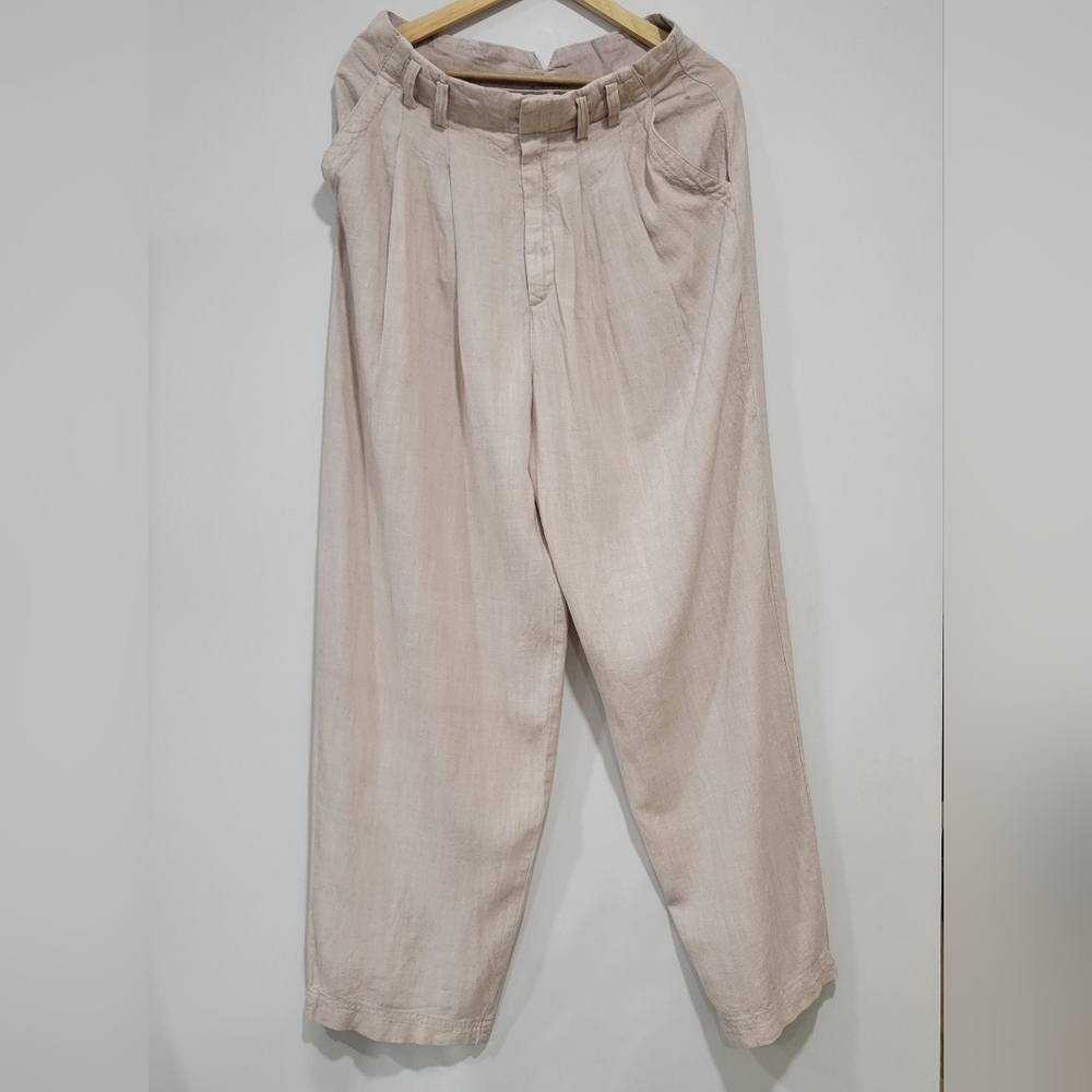 NWOT Free People  Beige Wide Leg High Rise Pleat Trousers Pants Size 10 Coastal